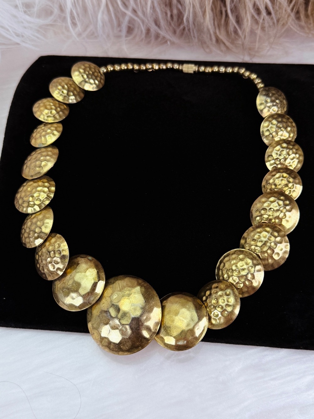 Goldtone Hammered Statement Necklace - Picture 6 of 7